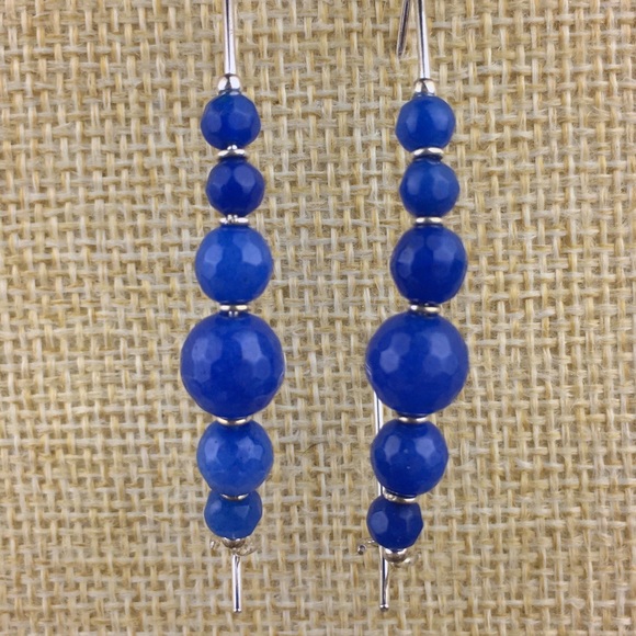 Lapis or Sodalite Crystal Stone Bead Wire Sterling Silver Earrings - Picture 3 of 6